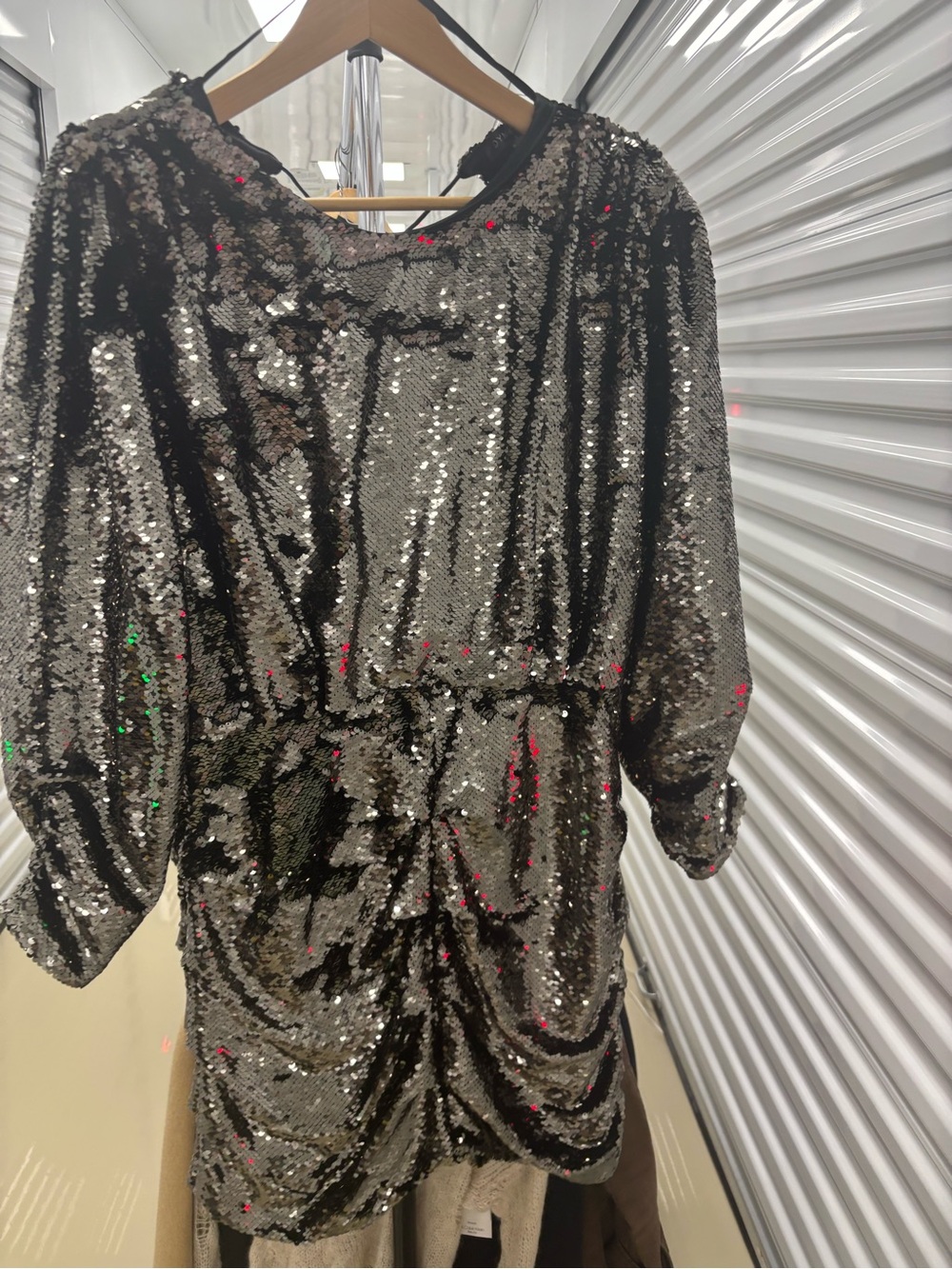 Silver Sequin Ruched Party Dress
